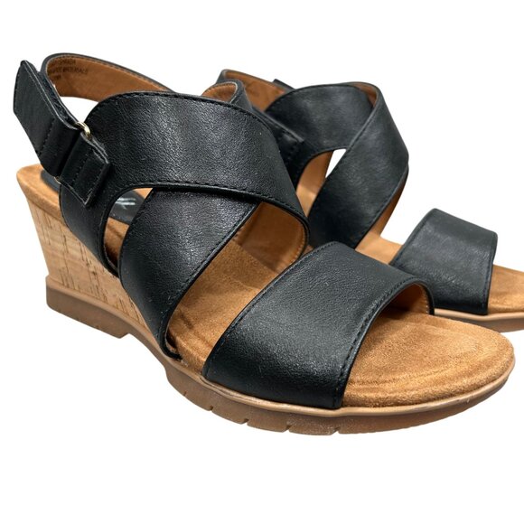 EuroSoft by Sofft Black Faux Leather Shandra Cork Wedge Sandals Size 6.5 - Picture 6 of 11